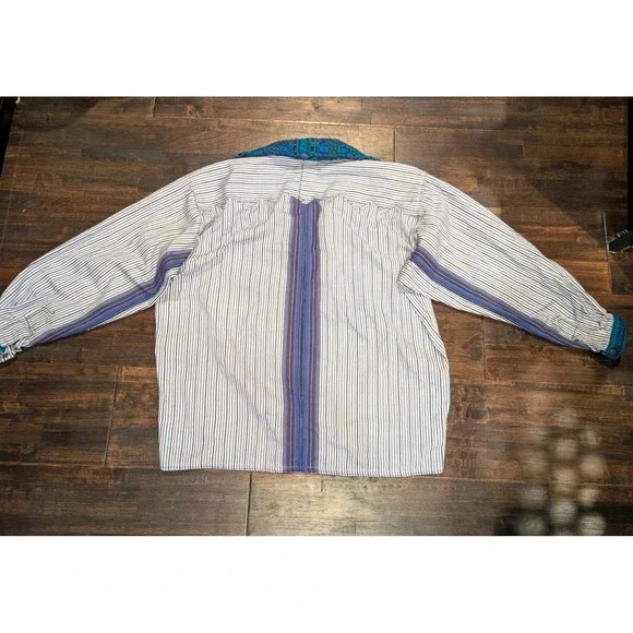 Vintage‎ Handmade Guatemalan Striped Shirt Jacket Mens 2XL Aztec Cowboy Western - Picture 3 of 9